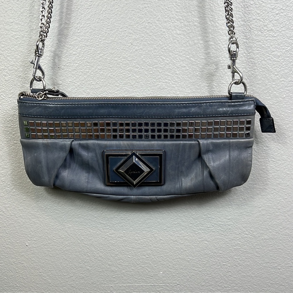 Marciano Leather Shoulder Bag Clutch Chunky Chain Studded Gray - Picture 1 of 15